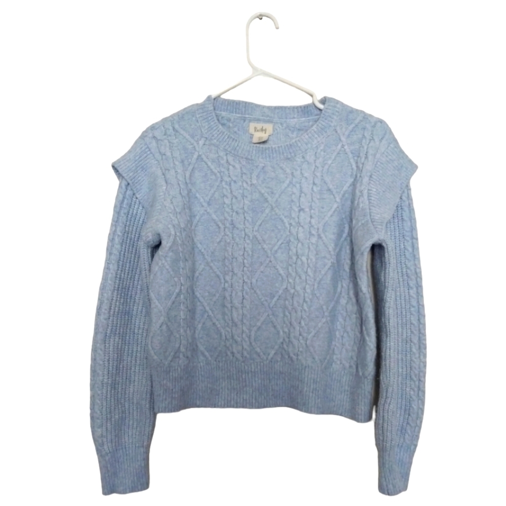 KAISLEY KNIT ROUND-NECK CROP SWEATER IN LIGHT BLUE SZ SMALL